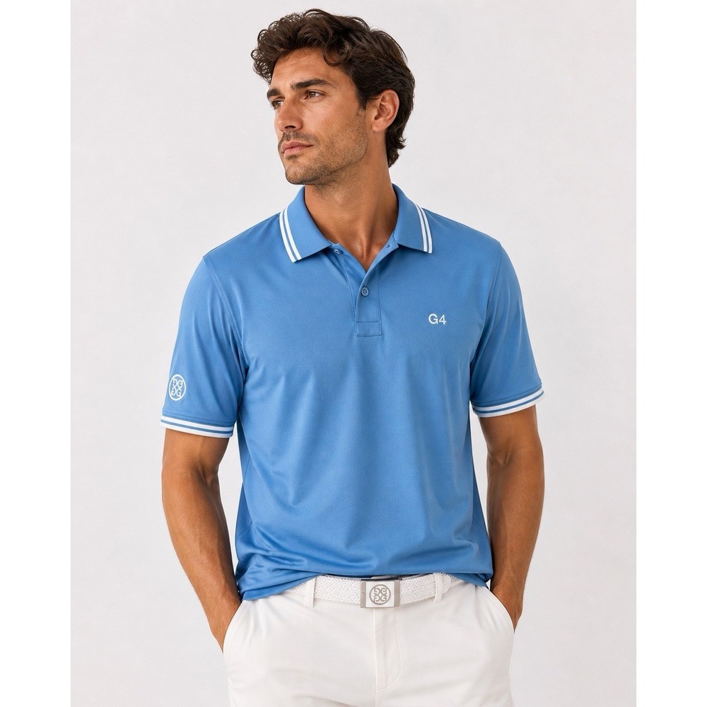 G/FORE Polo Shirt XXL Blue Golfcore Stripe Trim Performance Logo Korea